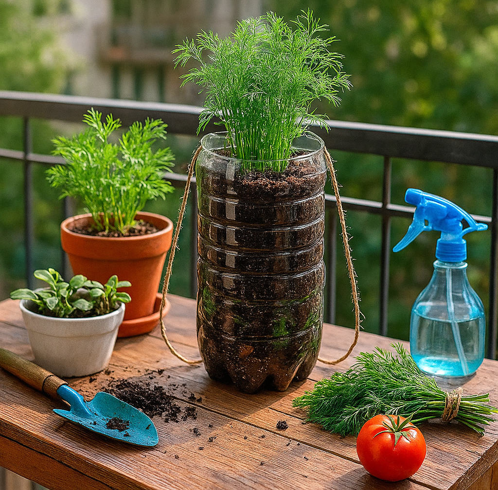 روش کاشت شوید در بطری پلاستیکی